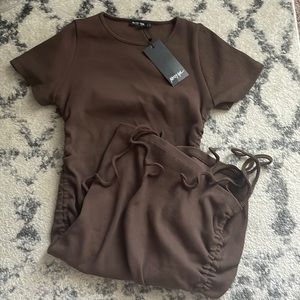NWT Nasty Gal Chocolate Brown Ruched Mini Dress Women’s Size 6, UK 10, EUR 38